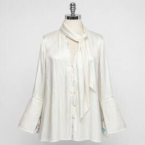 Robert Graham White Silk Blend Jacquard Button Shirt Medium Embroidere Cuffs NWT